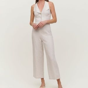 Reformation Oatmeal Billie Linen Jumpsuit